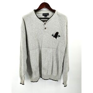 Croft & Barrow Sweater Mens XXL  Eagle Embroidery Cotton Henley  Fisherman USA